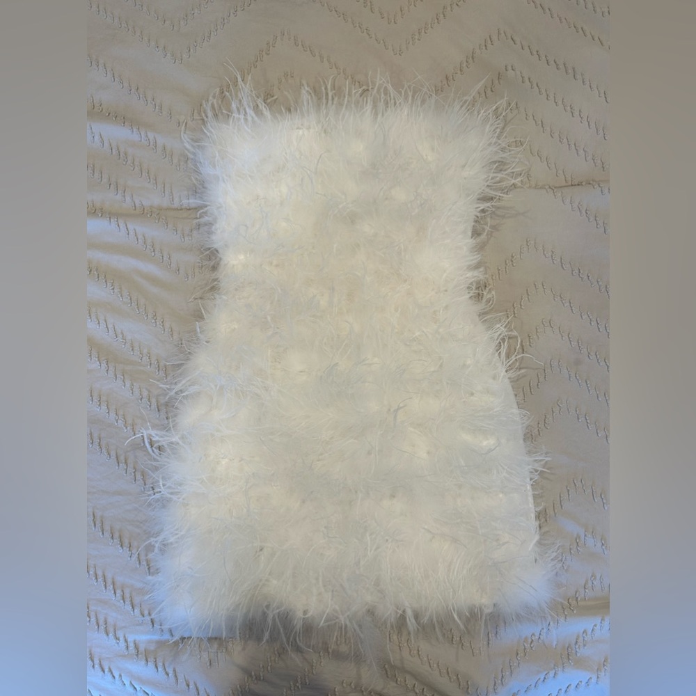 12th tribe “Chanel white faux feather mini dress”